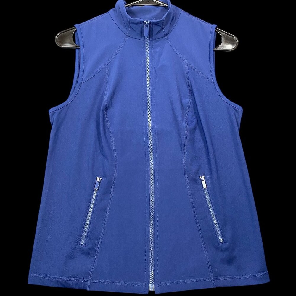 Chicos Zenergy Womens Sleeveless Zip-Up Blue Vest Size 0/2 Polyester/Spandex